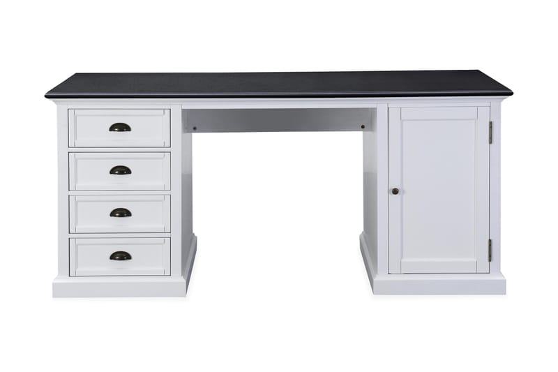 Hampton Skrivbord 170 cm med Förvaring 4 Lådor + Skåp - Vit/Svart - Höj och sänkbart skrivbord - Skrivbord - Datorbord