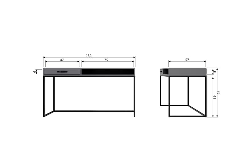 Kahe Skrivbord 130 cm med Förvaring Låda + Hylla - Grå/Svart - Skrivbord