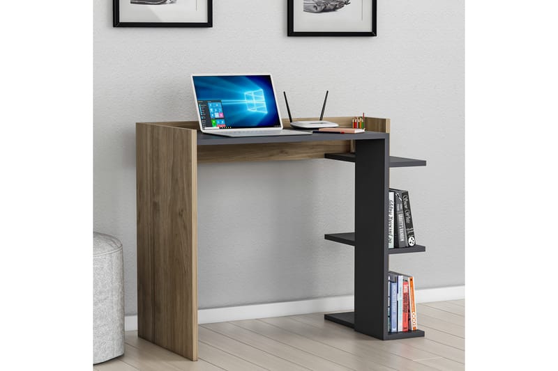 Kalune Skrivbord 90,6x75x90,6 cm med förvaring - Antracit/Brun - Skrivbord
