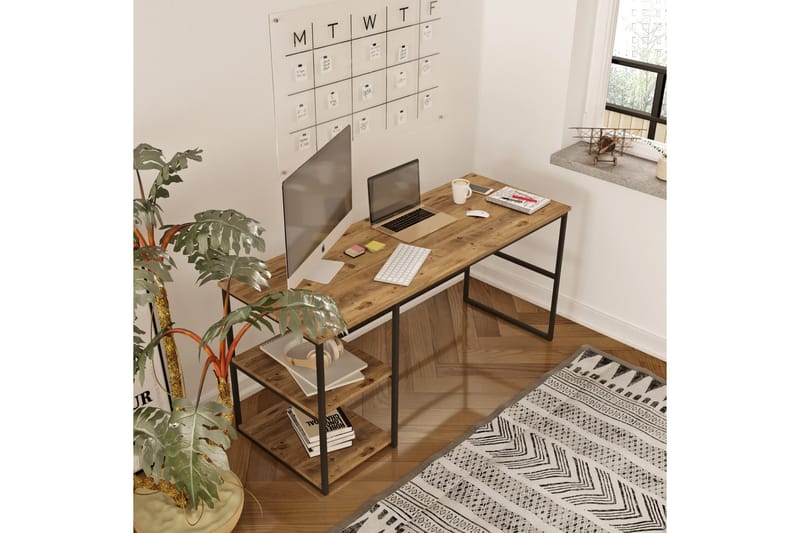 Kuselov Skrivbord 160x75x160 cm med förvaring - Grön - Höj och sänkbart skrivbord - Skrivbord - Datorbord