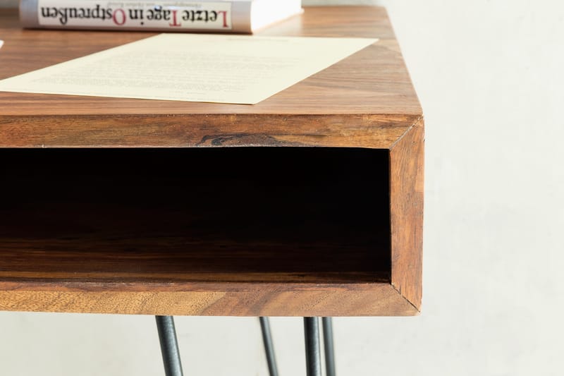 Langner Skrivbord 110 cm med Förvaring Hylla - Massivt Trä/Svart - Skrivbord
