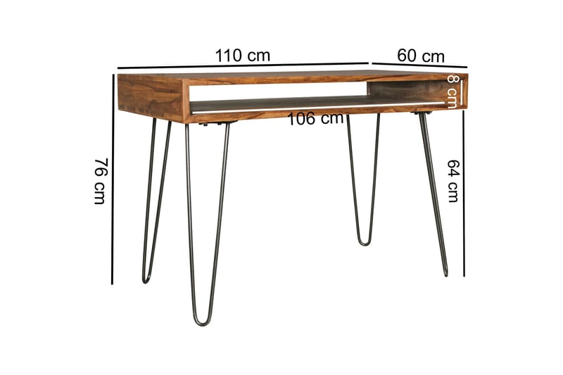 Langner Skrivbord 110 cm med Förvaring Hylla - Massivt Trä/Svart - Skrivbord