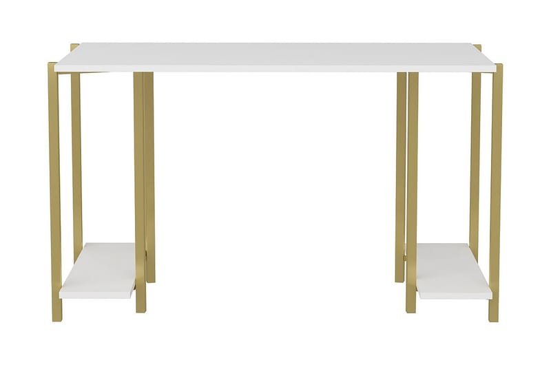 Malem Skrivbord 60x73,8x125,2 cm med förvaring - Guld/Vit - Höj och sänkbart skrivbord - Skrivbord - Datorbord