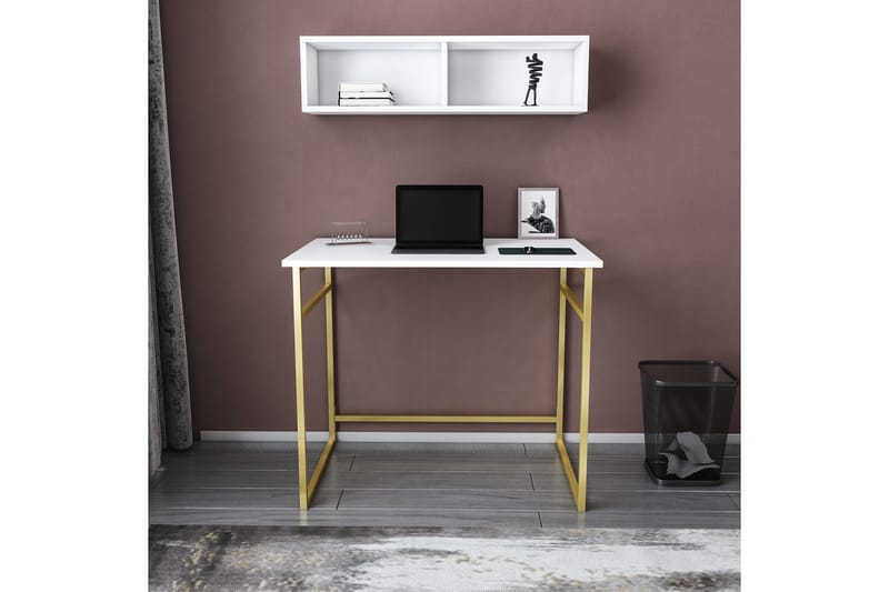 Malem Skrivbord 60x75x90 cm - Guld/Vit - Höj och sänkbart skrivbord - Skrivbord - Datorbord