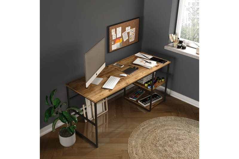 Parythe Skrivbord 160x75x160 cm med förvaring - Grön - Skrivbord
