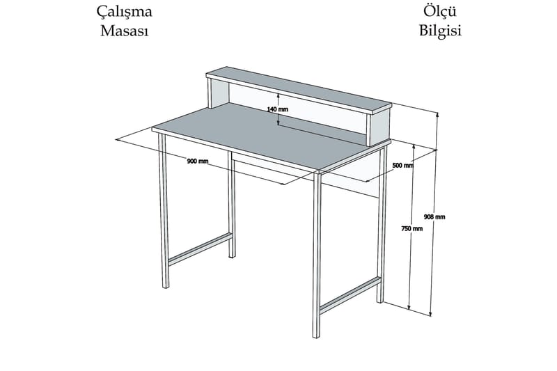 Puqa Design Skrivbord 90 cm med Förvaring Hylla - Vit/Svart - Skrivbord