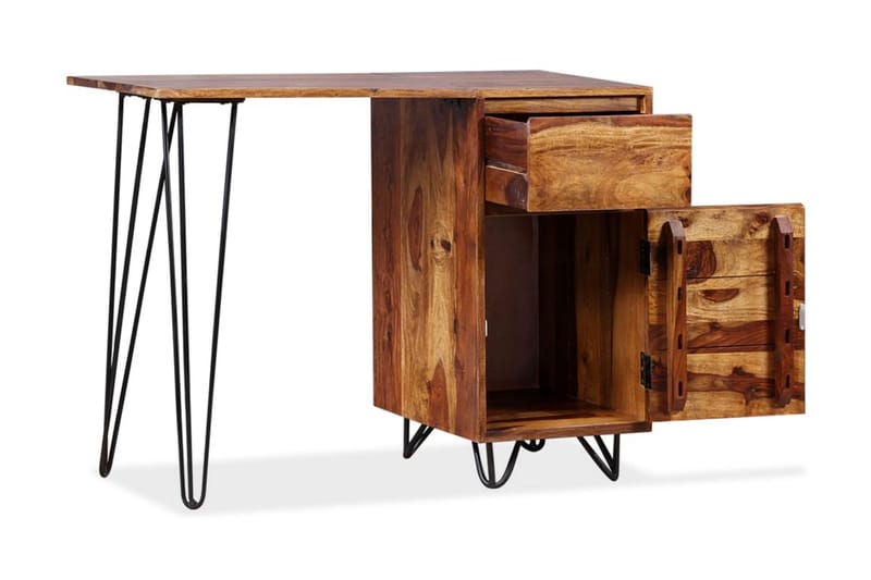 Skrivbord med 1 låda och 1 skåp massivt sheshamträ - Brun - Skrivbord