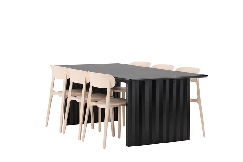 Mangat Matgrupp  200 cm Rektangulär med 6 Åstol stolar - Svart - Matgrupper