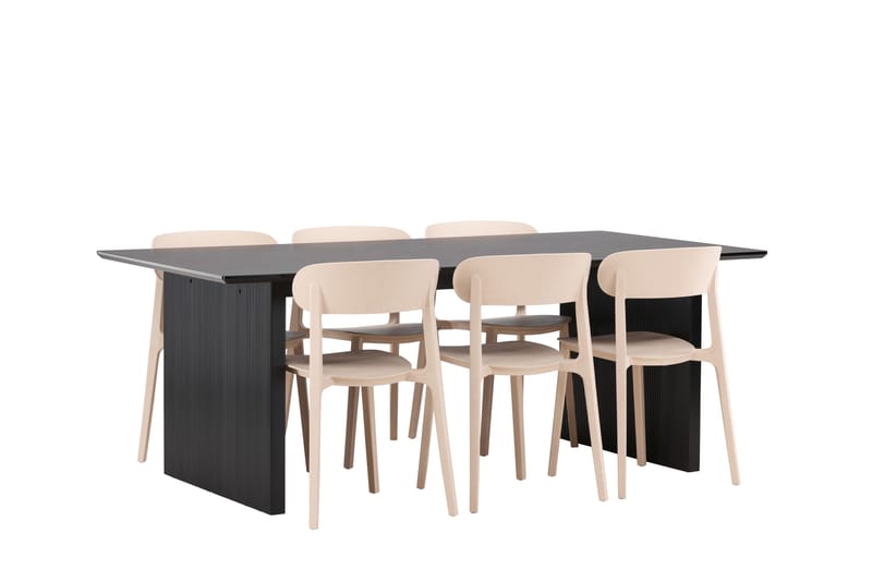 Mangat Matgrupp  200 cm Rektangulär med 6 Åstol stolar - Svart - Matgrupper
