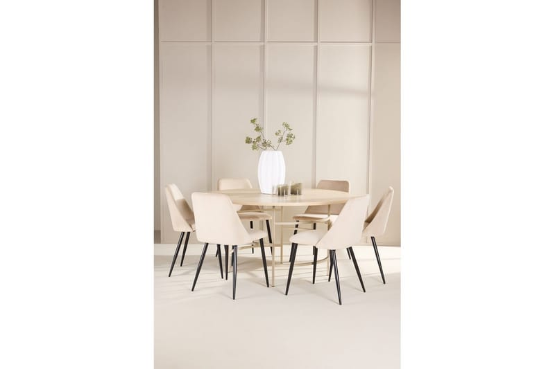 Matgrupp Copenhagen Runt 140 cm med 6st Night Stolar Vit / Beige - Vit / Beige - Möbler - Bord & matgrupper - Matgrupper