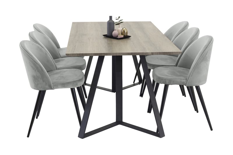 Malvina matbord+Valerie stol grå/svart 6st - Grå/Svart - Matgrupper