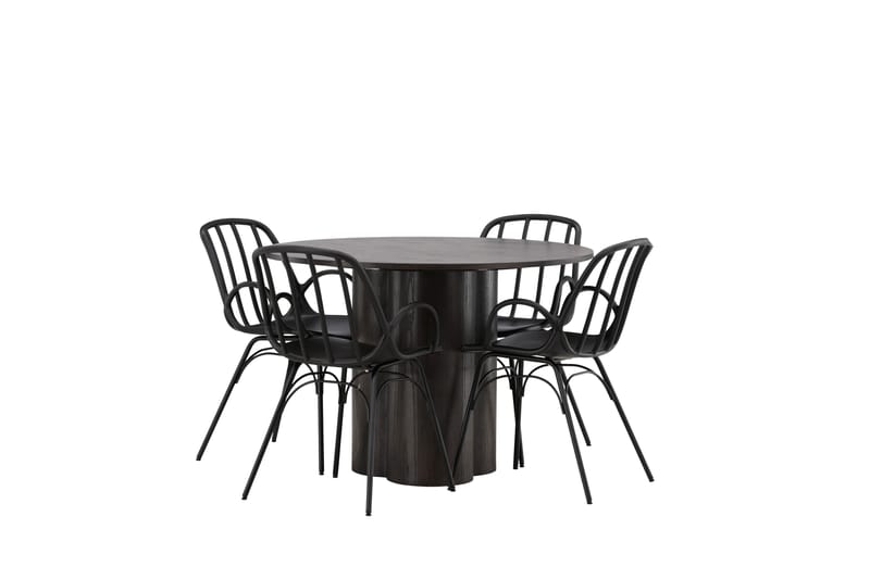 Olivero Matgrupp  110 cm Rund med 4 Dyrön stolar - Svart - Matgrupper