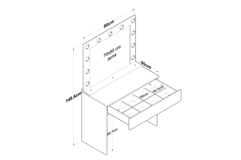 Naomori Sminkbord 90 cm - Vit - Sminkbord & toalettbord