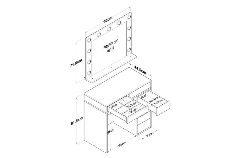 Ramender Sminkbord 90 cm - Vit - Möbler - Bord & matgrupper - Sminkbord & toalettbord