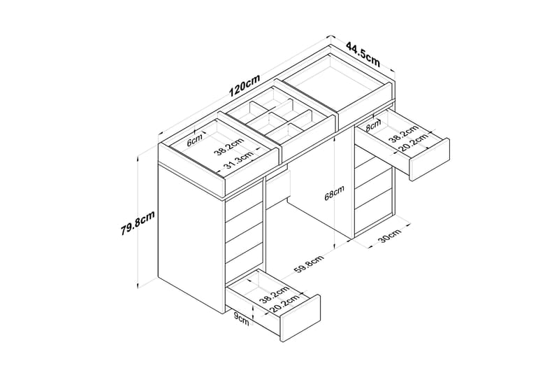 Ramender Sminkbord med fövraing Bordsskiva Glas 120 cm - Vit - Möbler - Bord & matgrupper - Sminkbord & toalettbord