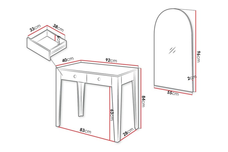 Rathmore Sminkbord 92x40 cm 84x - Vit - Sminkbord & toalettbord