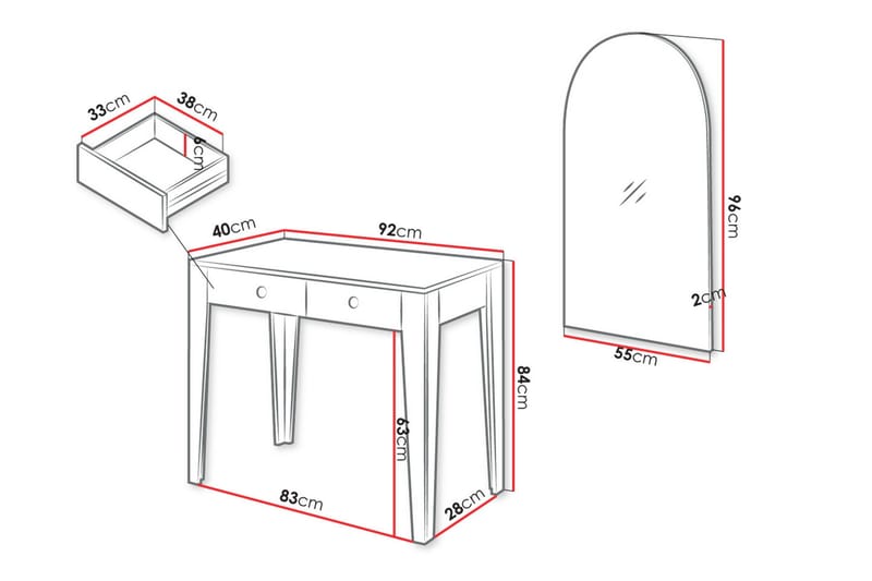 Rathmore Sminkbord 92x40 cm - Vit - Möbler - Bord & matgrupper - Sminkbord & toalettbord