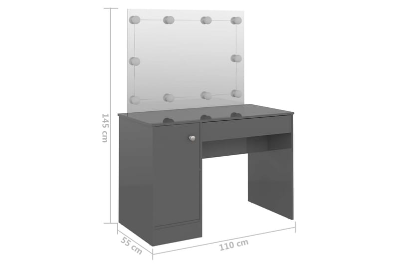 Sminkbord med LED-belysning 110x55x145 cm MDF glänsande grå - Grå - Möbler - Bord & matgrupper - Sminkbord & toalettbord