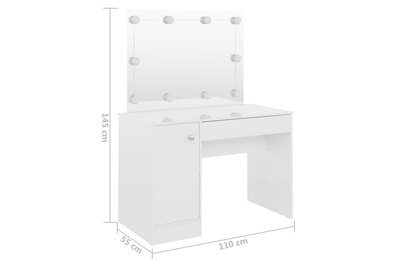 Sminkbord med LED-belysning 110x55x145 cm MDF vit - Vit - Möbler - Bord & matgrupper - Sminkbord & toalettbord