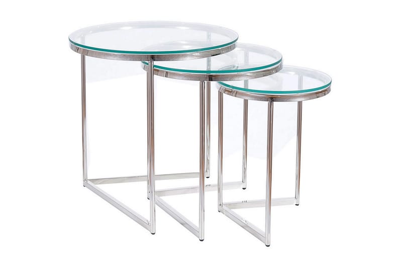 Bonkoni Satsbord Runt - Transparent Glas/Silver - Soffbord - Klaffbord & Hopfällbart bord - Spegelbord - Satsbord