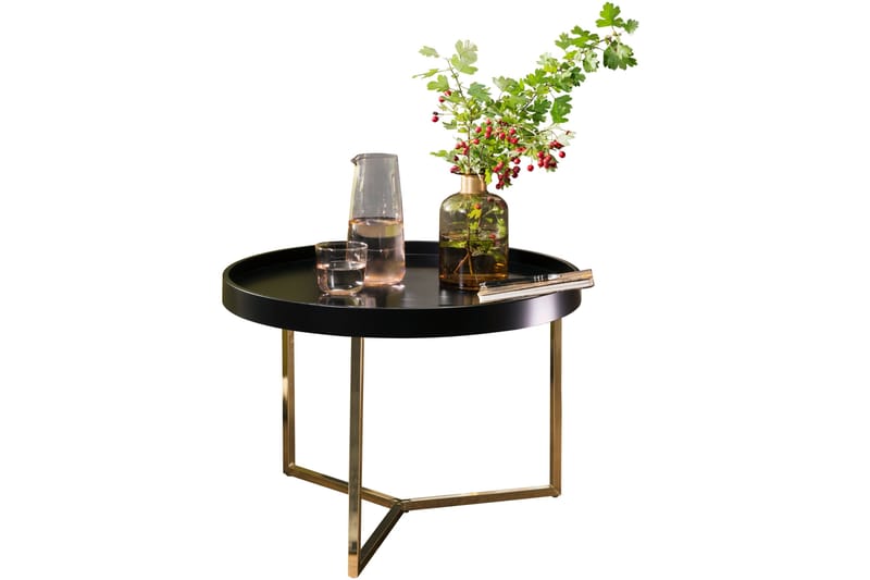 Dhir Soffbord 59 cm Runt - Svart/Guld - Klaffbord & Hopfällbart bord - Spegelbord - Soffbord - Soffbord med förvaring - Soffbord med hjul - Höj och sänkbart soffbord