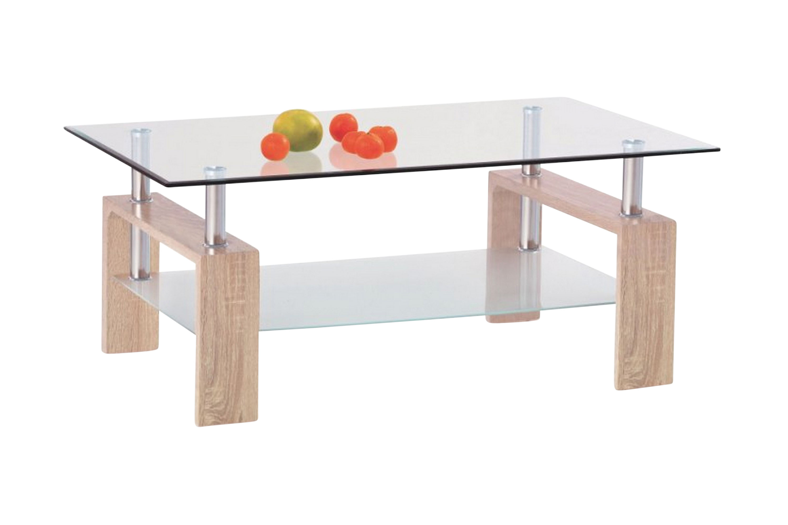 Diana Soffbord 110 cm med Förvaring Hylla - Glas/Ekfärg Transparent,Beige Trä