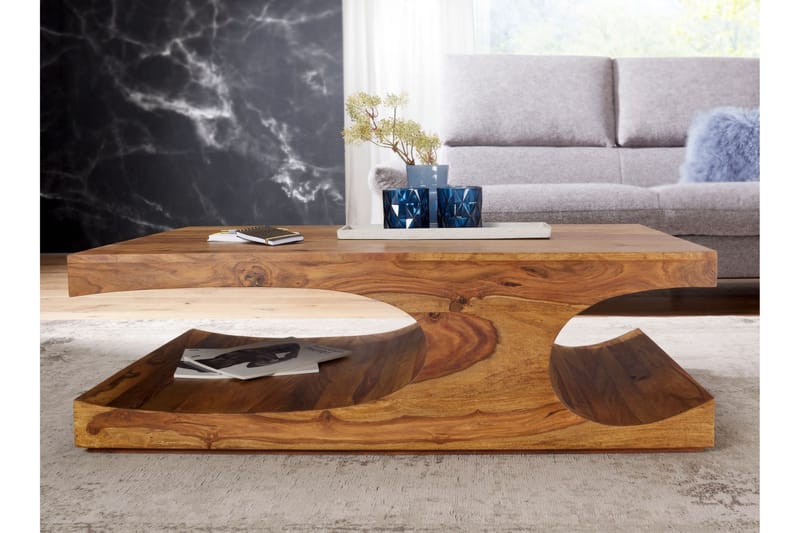 Gjerrild Soffbord 118 cm med Förvaring Hyllor - Massivt Trä - Soffbord