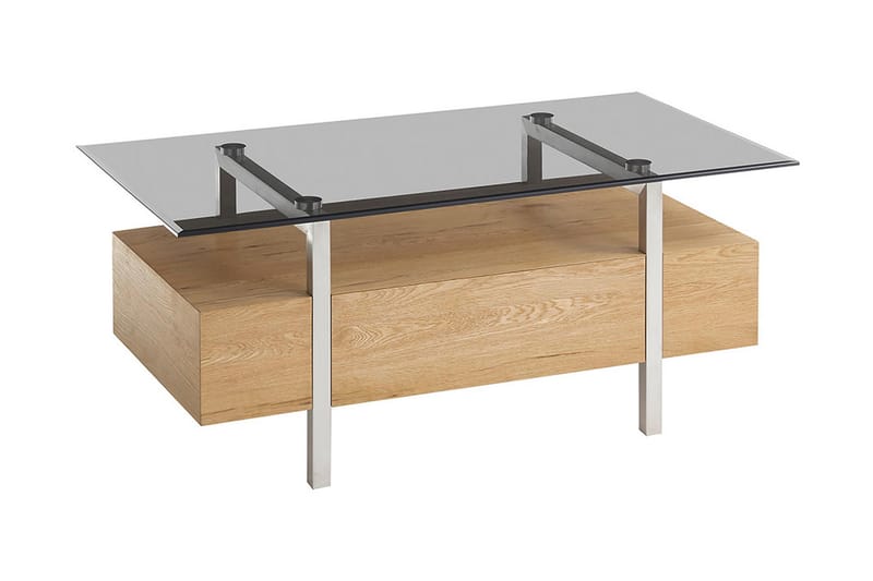 Hatfields Soffbord 110 cm - Ek/Glas/Grå - Soffbord - Klaffbord & Hopfällbart bord - Soffbord med förvaring - Soffbord med hjul - Höj och sänkbart soffbord