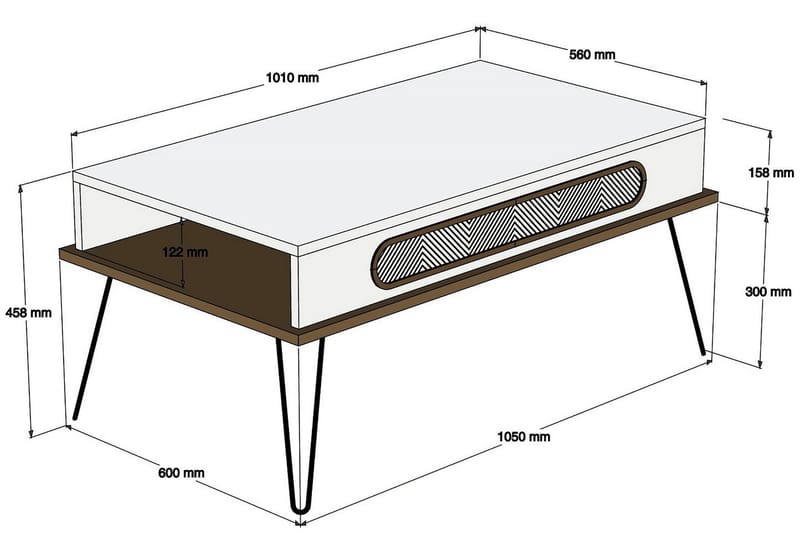 Hovdane Soffbord 105 cm med Förvaring Hylla Triangelmönster - Brun - Soffbord