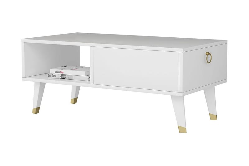Koruco Soffbord 90x42,4x90 cm - Vit - Soffbord - Klaffbord & Hopfällbart bord - Soffbord med förvaring - Soffbord med hjul - Höj och sänkbart soffbord