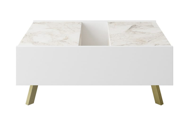 Ocotla Soffbord 90 cm med Förvaring Marmormönster - Vit/Mörkbrun - Soffbord - Klaffbord & Hopfällbart bord - Spegelbord - Soffbord med förvaring - Soffbord med hjul - Höj och sänkbart soffbord