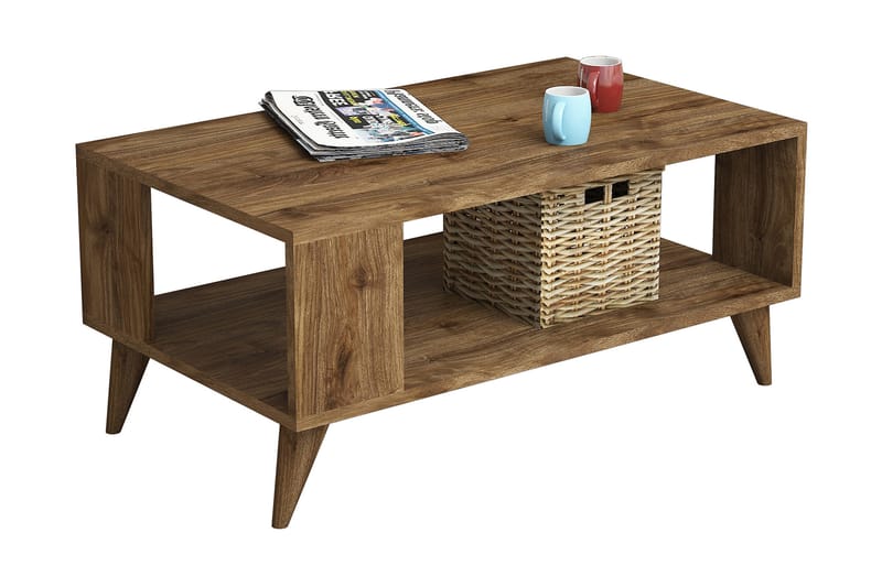 Palatka Soffbord 90 cm med Förvaring Hylla - Mörkbrun - Soffbord - Klaffbord & Hopfällbart bord - Spegelbord - Soffbord med förvaring - Soffbord med hjul - Höj och sänkbart soffbord