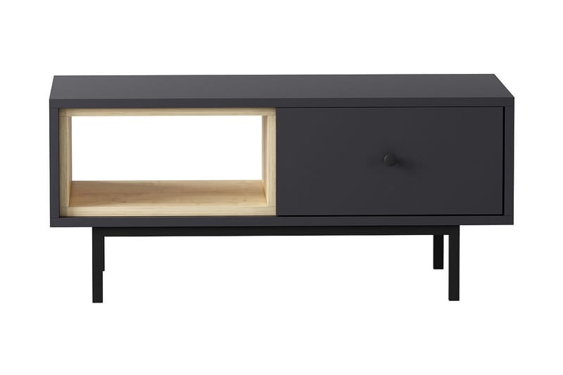Papias Soffbord 90 cm med Förvaring Hylla + Lucka - Antracit/Svart - Soffbord - Klaffbord & Hopfällbart bord - Spegelbord - Soffbord med förvaring - Soffbord med hjul - Höj och sänkbart soffbord