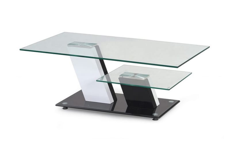 Perreira Soffbord 110 cm med Förvaring Hylla - Glas/Svart/Vit - Soffbord - Klaffbord & Hopfällbart bord - Spegelbord - Soffbord med förvaring - Soffbord med hjul - Höj och sänkbart soffbord