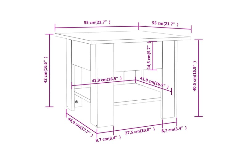 Soffbord rökfärgad ek 55x55x42 cm spånskiva - Brun - Soffbord