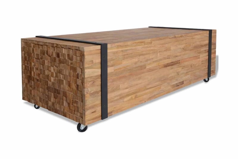 Soffbord 110x45x38 cm massiv teak - Vit - Soffbord - Soffbord med hjul