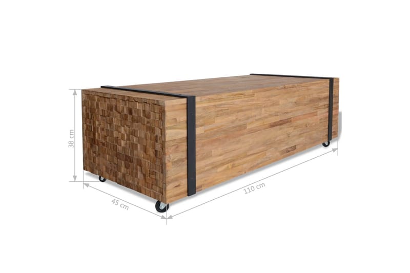 Soffbord 110x45x38 cm massiv teak - Vit - Soffbord - Soffbord med hjul