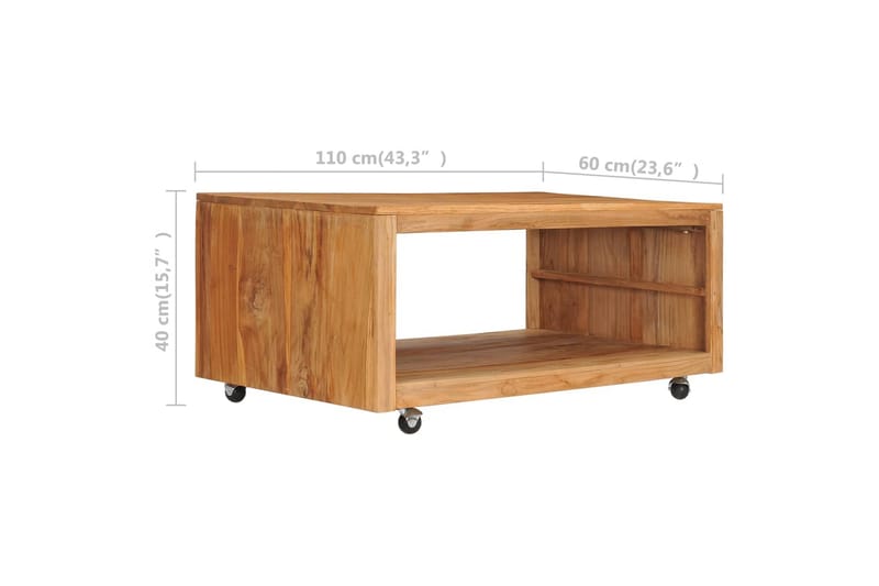 Soffbord 110x60x40 cm massiv teak - Brun - Soffbord - Soffbord med hjul