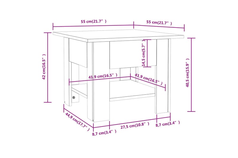 Soffbord brun ek 55x55x42 cm spånskiva - Brun - Soffbord