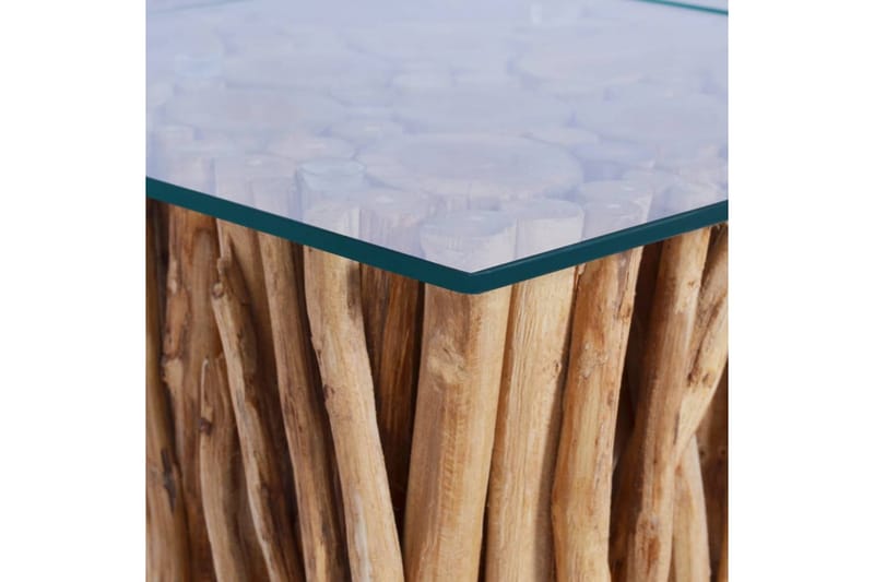 Soffbord med glasskiva 66x66x40 cm massiv teak - Brun/Glas - Möbler - Bord & matgrupper - Soffbord