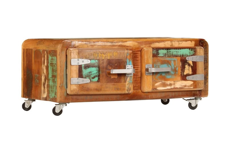 Soffbord 85x55x40 cm massivt återvunnet trä - Flerfärgad - Soffbord - Soffbord med hjul