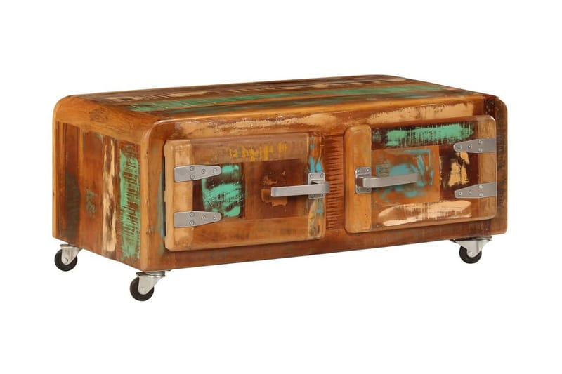 Soffbord 85x55x40 cm massivt återvunnet trä - Flerfärgad - Soffbord - Soffbord med hjul