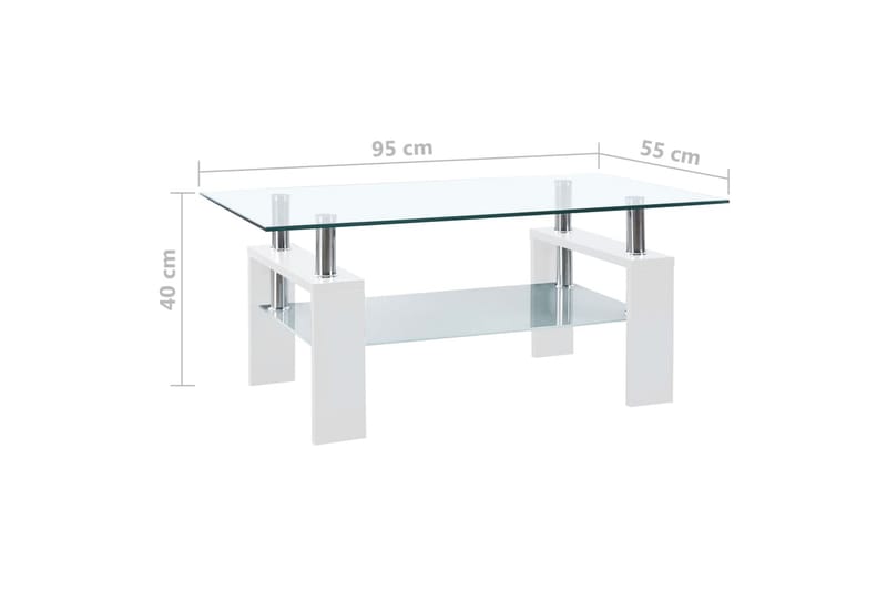 Soffbord vit och transparent 95x55x40 cm härdat glas - Vit/Glas - Soffbord