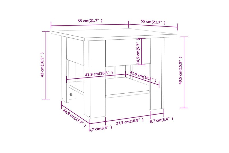 Soffbord sonoma-ek 55x55x42 cm spånskiva - Brun - Soffbord