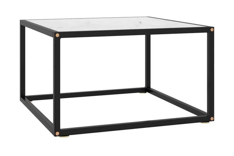 Soffbord svart med vit marmor glas 60x60x35 cm - Svart - Soffbord