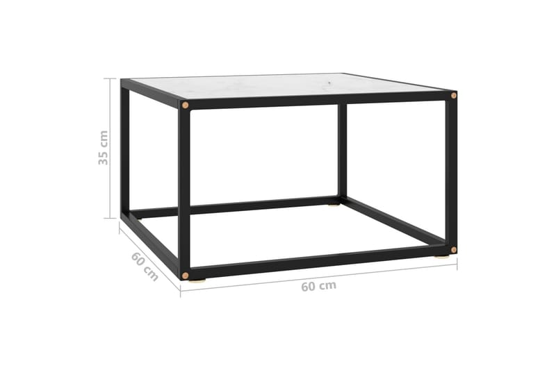 Soffbord svart med vit marmor glas 60x60x35 cm - Svart - Soffbord