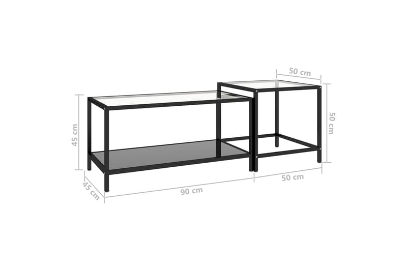 Tebord 2 st svart härdat glas - Svart/Glas - Soffbord