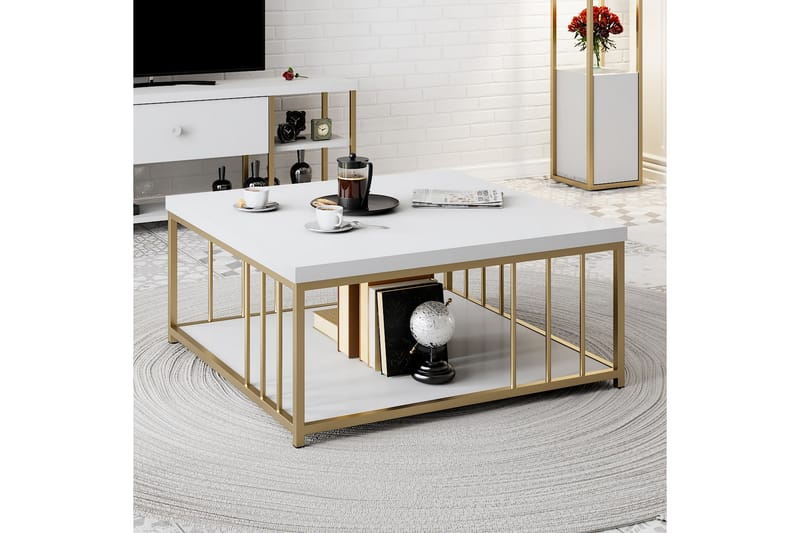 Zenn Soffbord 90x90 cm Vit/Guld - Hanah Home - Soffbord