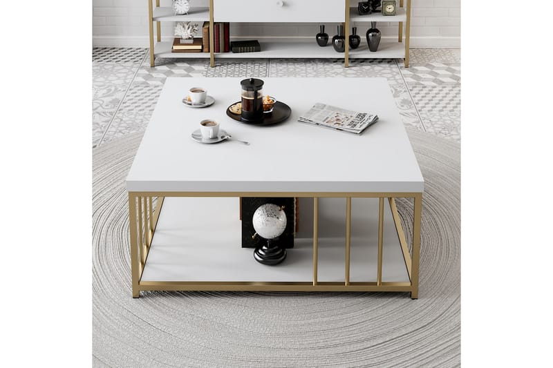 Zenn Soffbord 90x90 cm Vit/Guld - Hanah Home - Soffbord