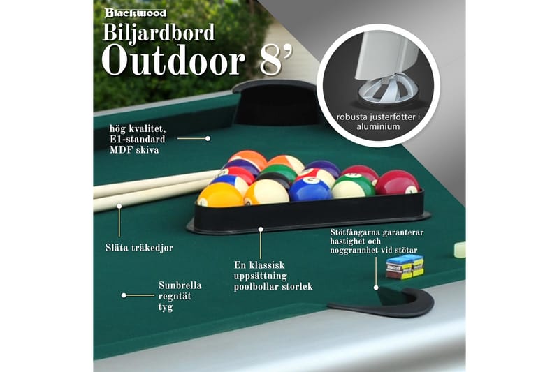 Biljardbord Blackwood Outdoor 8’ - Svart - Biljardbord